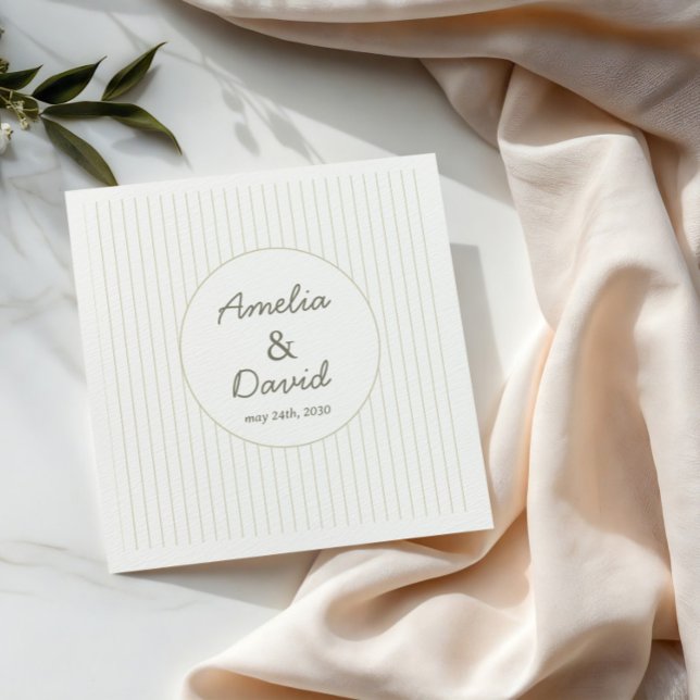 Serviette En Papier Chic Minimalist Stripe Green Wedding  (Créateur téléchargé)
