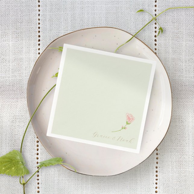 Serviette En Papier Chic Mint Green & Blush Rose | Serviettes blanches (Créateur téléchargé)
