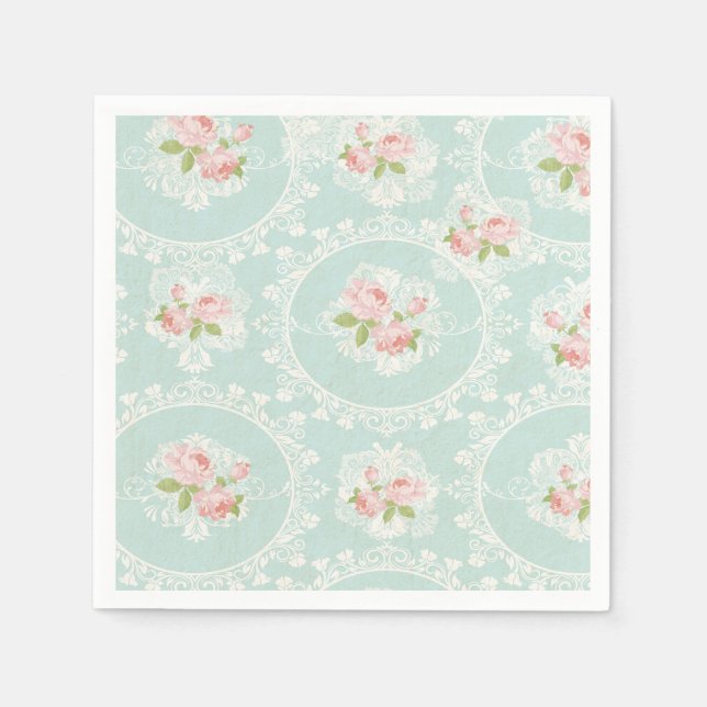 Serviette En Papier Chic Mint Shabby et Cocktail rose serviettes (Devant)