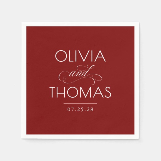 Serviette En Papier Chic Modern Minimalist Typography Red Wedding (Devant)