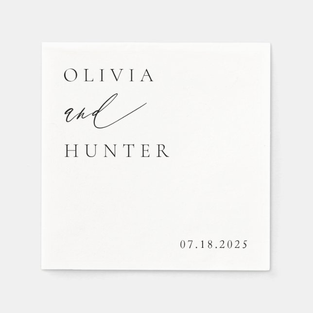 Serviette En Papier Chic moderne Mariage noir & blanc (Devant)