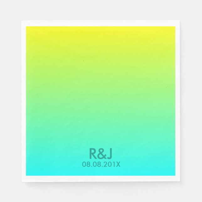 Serviette En Papier chic moderne turquoise jaune vert ombre mariage (Devant)