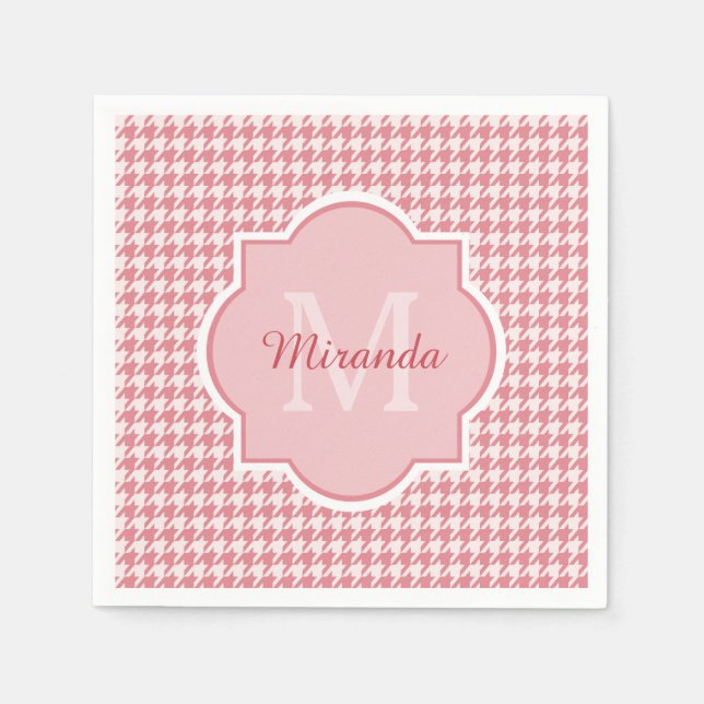 Serviette En Papier Chic Monogram Rose Houndstooth Avec Nom (Devant)