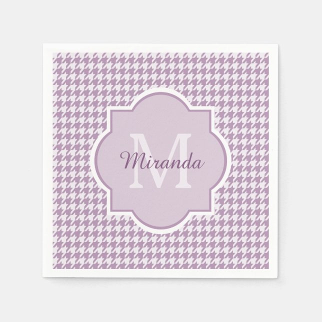 Serviette En Papier Chic Monogramme Lumière Purple Houndstooth Avec No (Devant)