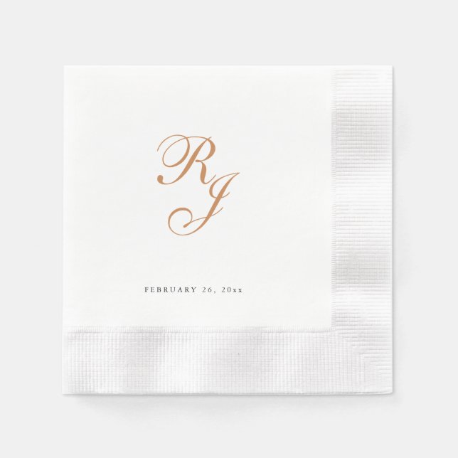 Serviette En Papier Chic Monogramme Mariage de script or Napkins (Devant)