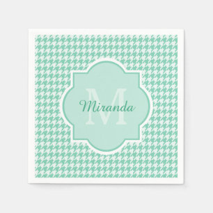 Serviette En Papier Chic Monogramme Vert Menthe Dentelle Avec Nom