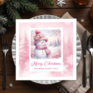 Serviette En Papier Chic Napperons Rose de Noël Forêt d'Hiver Bonhomme