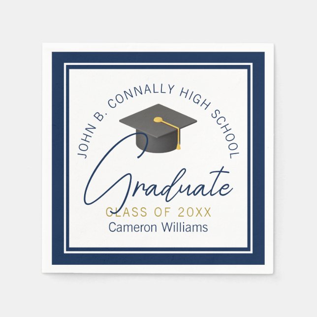 Serviette En Papier Chic Navy Blue Modern Graduation Party (Devant)