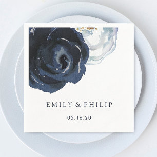Serviette En Papier Chic Navy Blue Peony Floral Mariage Papier Napkin