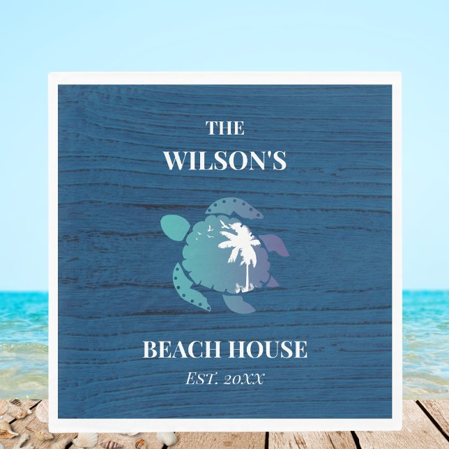 Serviette En Papier Chic Navy Blue Wood Turtle Family Beach House (Créateur téléchargé)