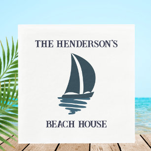 Serviette En Papier Chic Navy Blue Yacht Nom de famille Beach House