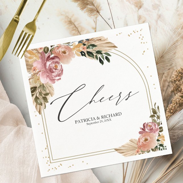 Serviette En Papier Chic Neutre Couleurs Boho Floral Mariage Napkins (Créateur téléchargé)