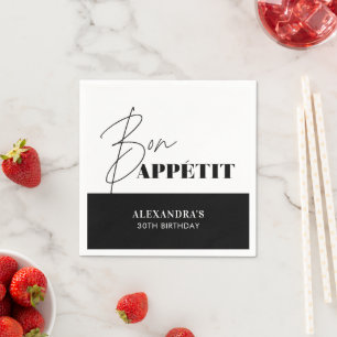 Serviette En Papier Chic Noir Blanc Bon Appétit Script Anniversaire