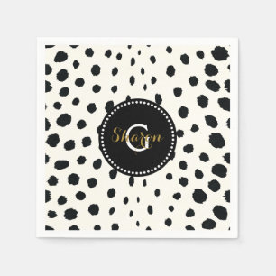 Serviette En Papier Chic noir blanc cheetah imprimer motif monogramme