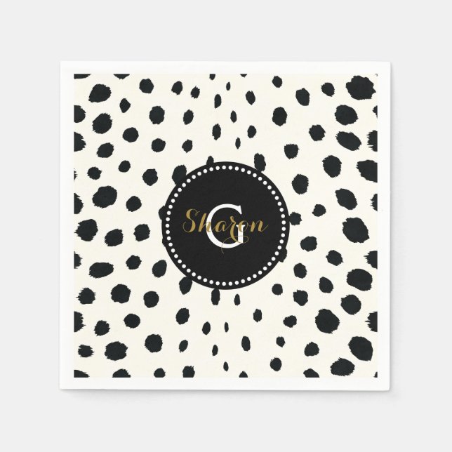 Serviette En Papier Chic noir blanc cheetah imprimer motif monogramme (Devant)