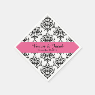 Serviette En Papier Chic noir et blanc Mariage damassé Napkin