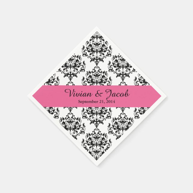 Serviette En Papier Chic noir et blanc Mariage damassé Napkin (Coin)