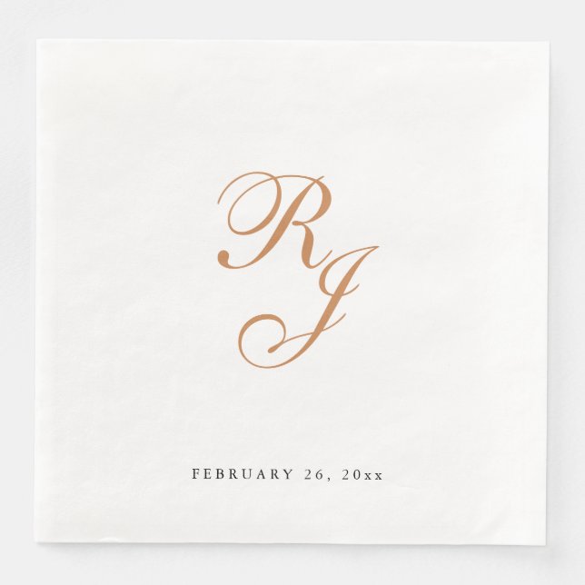 Serviette En Papier Chic or Monogramme Mariage dîner (Devant)
