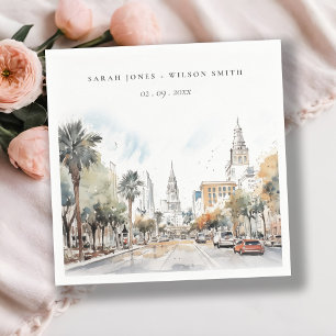 Serviette En Papier Chic Orlando Floride Skyline Mariage d'aquarelle