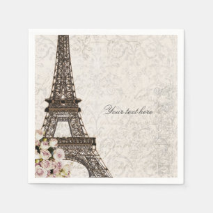 Serviette En Papier Chic Paris Tour Eiffel & Roses Élégant Fête