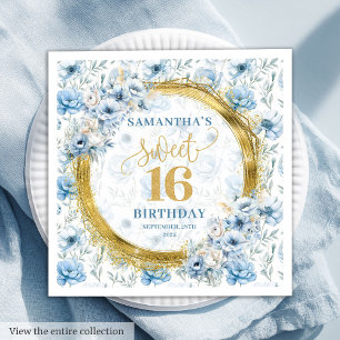 Serviette En Papier Chic Pastel Blue Sweet 16 Napkin avec étincelle d'