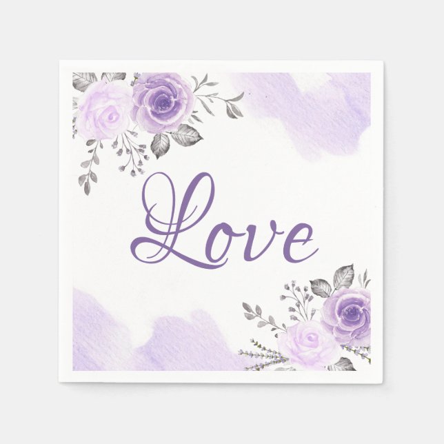 Serviette En Papier Chic Pastel Purple Floral Love Mariage Script (Devant)