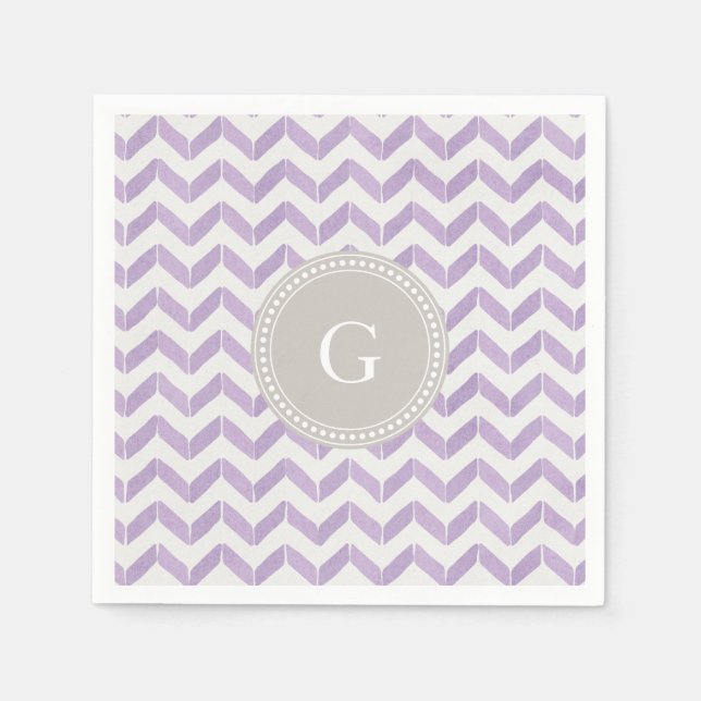 Serviette En Papier Chic Pastel violet gris Chevron Custom Monogramme (Devant)