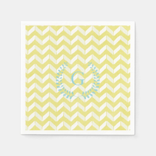 Serviette En Papier Chic Pastel Yellow Teal Chevron Custom (Devant)