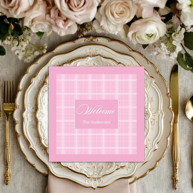 Serviette En Papier Chic Pink Plaid Serviettes Décor Personnalisé Tabl (Chic Pink Plaid Napkins Personalized Table Decor)