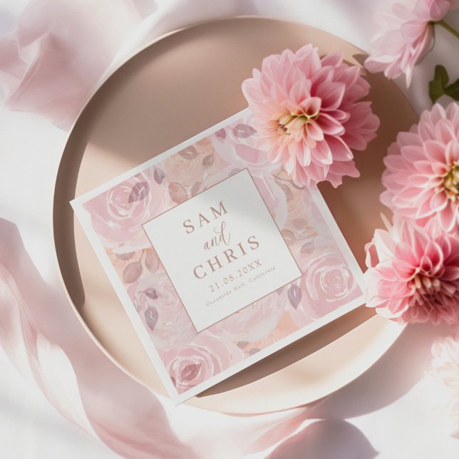 Serviette En Papier Chic Pink Watercolor Roses Wedding (Créateur téléchargé)
