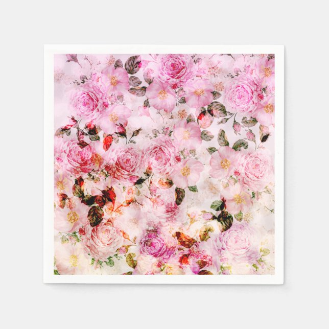 Serviette En Papier Chic Pretty Blush Pink Watercolor Roses Floral (Devant)