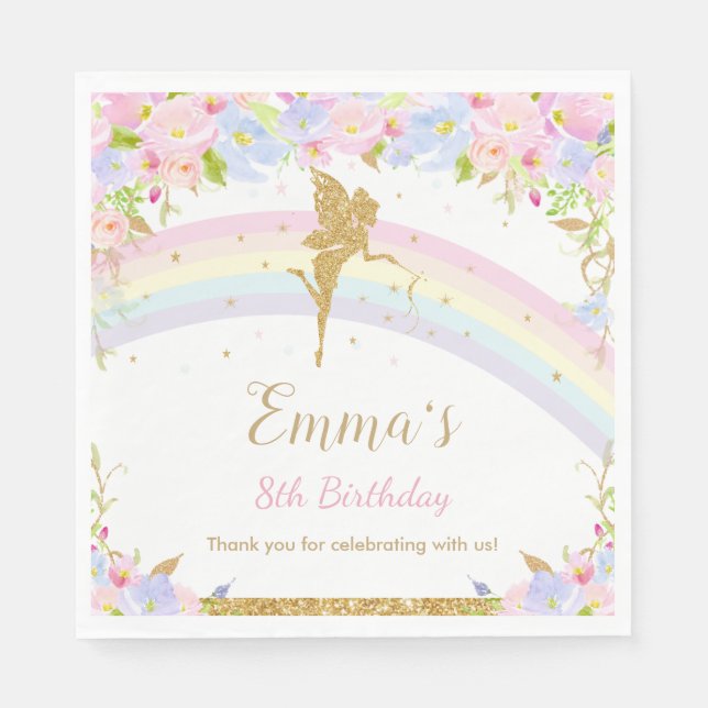 Serviette En Papier Chic Rainbow Fairy Girl Baby shower d'anniversaire (Devant)