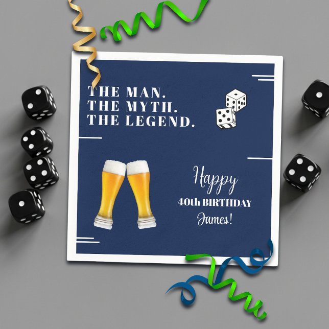 Serviette En Papier Chic Rolling Dices Pints 40th Birthday (Créateur téléchargé)