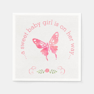 Serviette En Papier Chic rose aquarelle papillon Baby shower fille