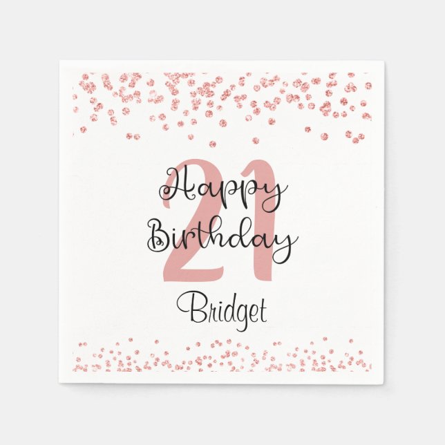 Serviette En Papier Chic Rose Gold Parties scintillant HAPPY 21ème ann (Devant)