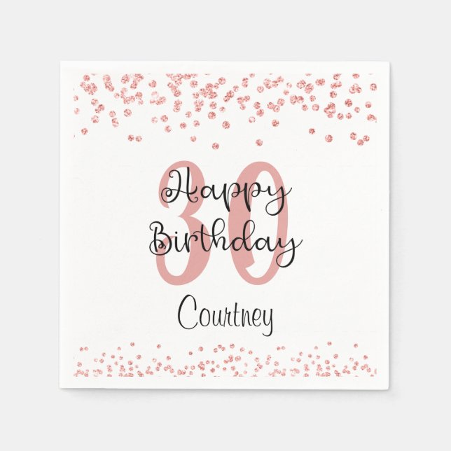 Serviette En Papier Chic Rose Gold Parties scintillant HAPPY 30th BIRT (Devant)