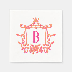 Serviette En Papier Chic rose orange pagode cadre Monogramme initial