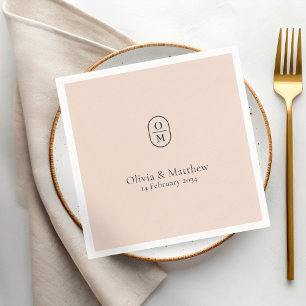 Serviette En Papier Chic Rose Pêche Monogramme Mariage Mariage