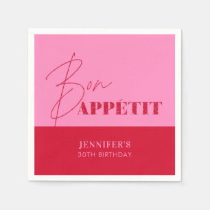 Serviette En Papier Chic Rouge Rose Chaud Bon Appétit Script Anniversa
