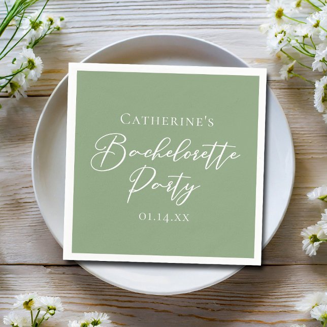 Serviette En Papier Chic Sage Green Bachelorette Party Personalized (Créateur téléchargé)