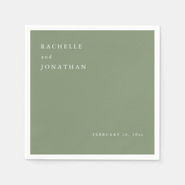 Serviette En Papier Chic Sage Vert Blanc Simple Mariage serviettes (Devant)