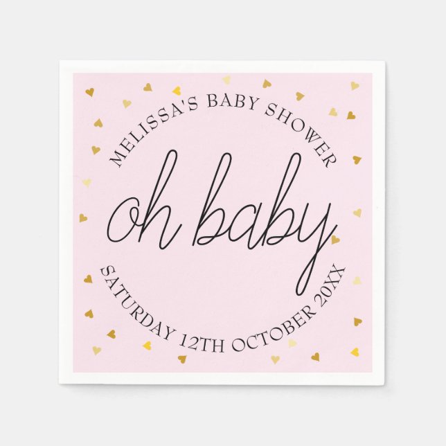 Serviette En Papier Chic script cœur doré bébé fille douche oh bébé (Devant)