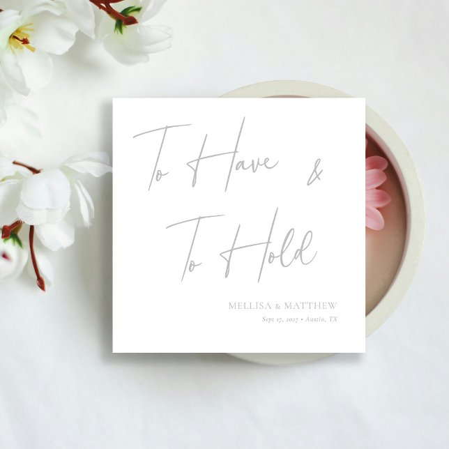 Serviette En Papier Chic Silver Calligraphie pour avoir et tenir Maria (Chic Silver Calligraphy To Have & to Hold Wedding Napkins)