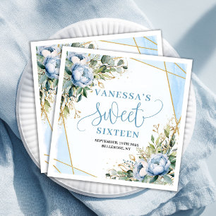 Serviette En Papier Chic Sweet 16ème Bleu Poussiéreux et Nappe en Pail