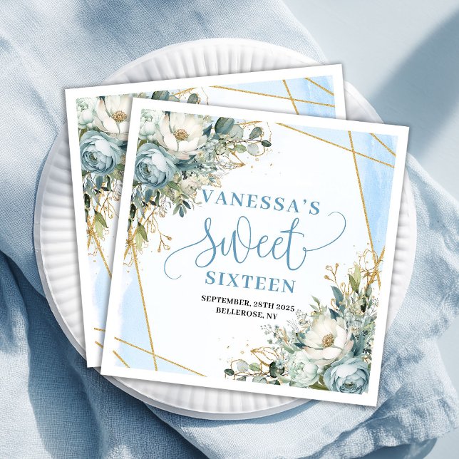 Serviette En Papier Chic Sweet Sixteen Eucalyptus Frame Table Party  (Chic Sweet Sixteen Eucalyptus Frame Table Party Paper Dinner Napkins)