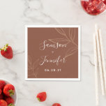 Serviette En Papier Chic Terracotta avec Mariage feuille<br><div class="desc">Chic Terracotta avec Napkin Mariage feuille. Personnalisez-le avec la date et le nom de la mariée et du marié.</div>