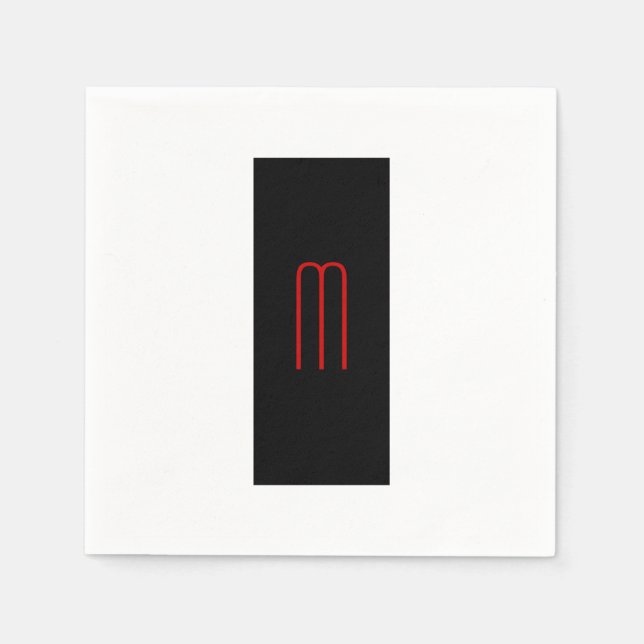 Serviette En Papier Chic Unique Monogramme Noir Blanc Plaine Simple (Devant)