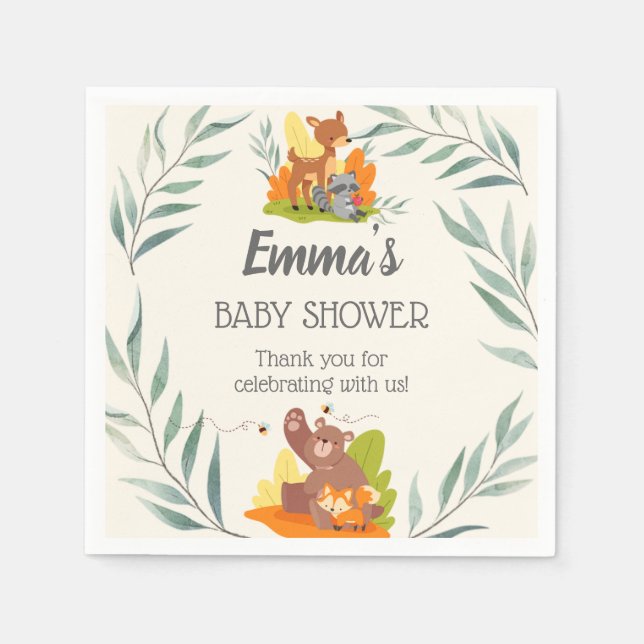 Serviette En Papier Chic verdure Bois Animaux Baby shower Forêt (Devant)