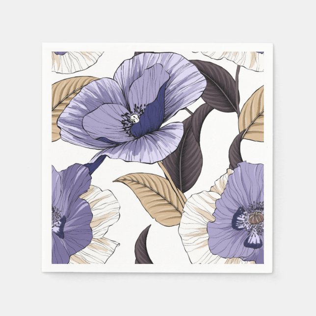 Serviette En Papier Chic violet violet pavot tan feuille vaisselle (Devant)