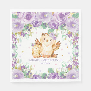 Serviette En Papier Chic Whimsical Purple Floral Owl Baby shower